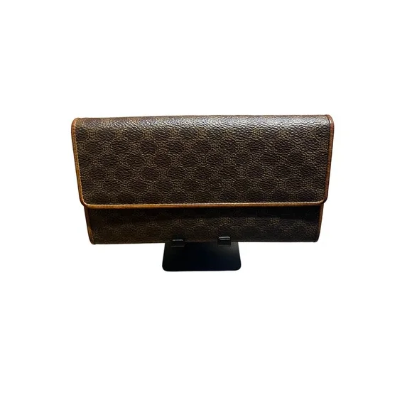 Celine Macadam Monogram Long Wallet Brown Coated Canvas Vintage COA - Picture 1 of 8